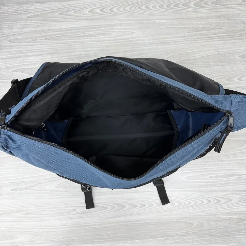 Eddie Bauer Messenger Bag Blue Grey Canvas Crossbody Laptop Travel Commuter Bag